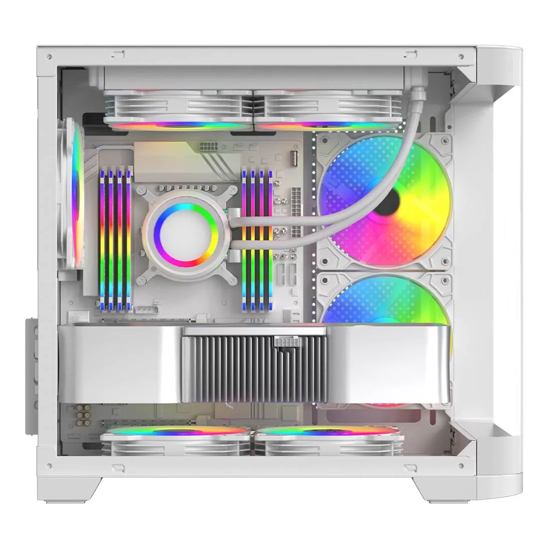 Gabinete Curvo Xzeal M-ATX/ITX 2x USB 2.0 + 1x USB 3.0 + 3.5 mm + 3 Ventiladores RGB Blanco - Imagen 3