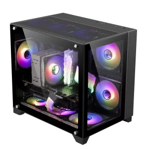 GABINETE GAMER GAME FACTOR CSG570 mATX FISHTANK, DOBLE CRISTAL, USB 3.0, S/FTE, NEGRO