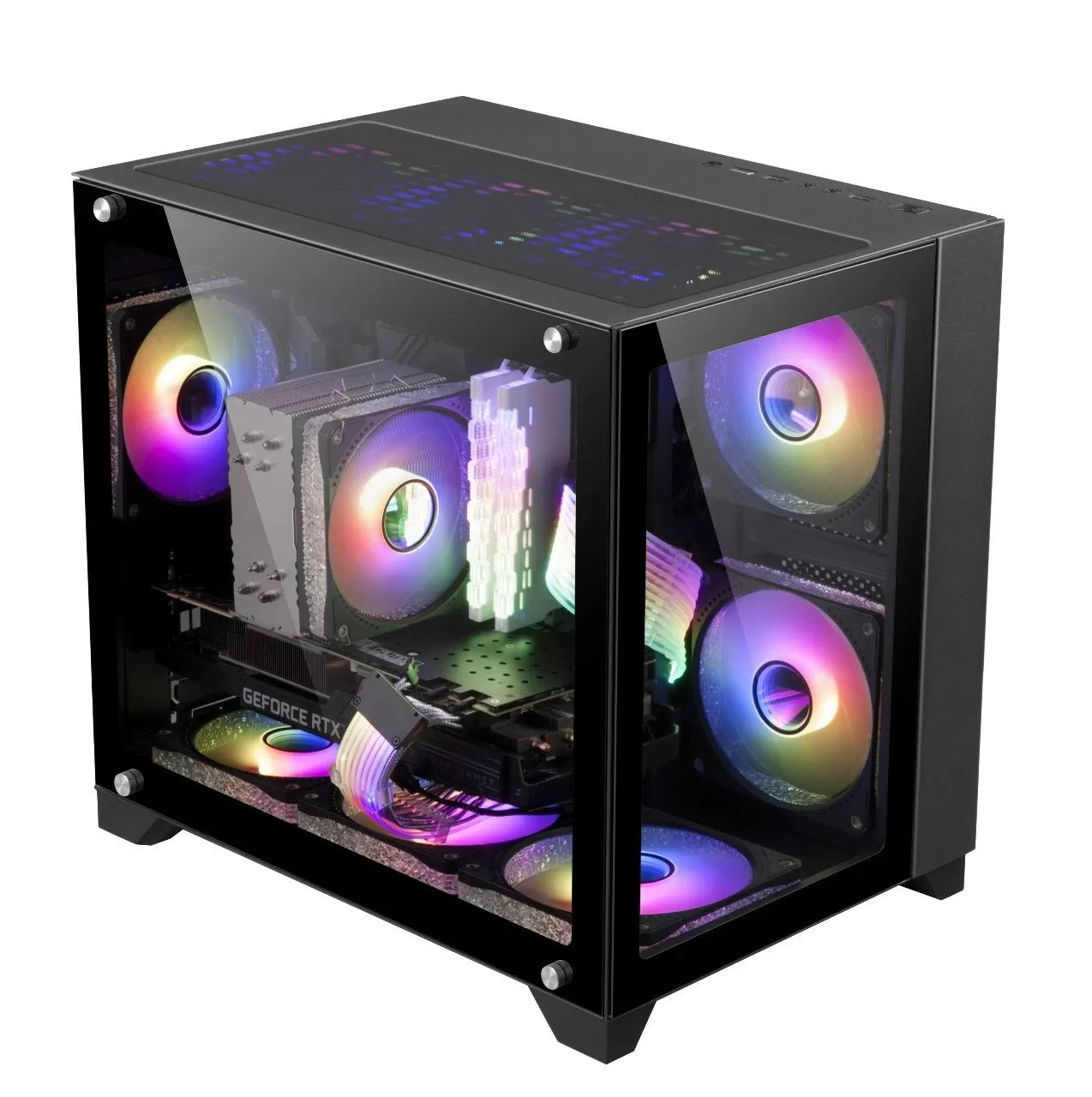 GABINETE GAMER GAME FACTOR CSG570 mATX FISHTANK, DOBLE CRISTAL, USB 3.0, S/FTE, NEGRO
