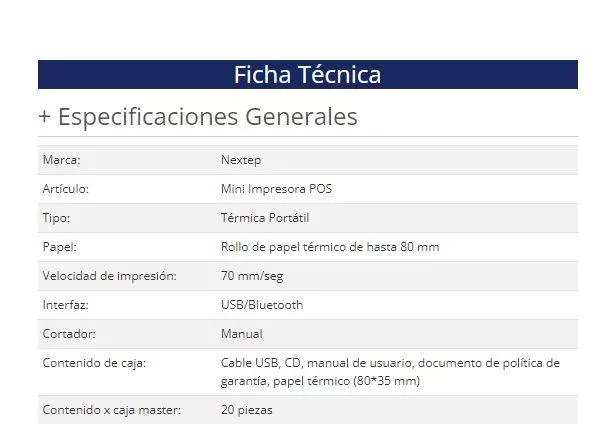 Impresora Térmica POS Nextep Portátil 80mm USB/Bluetooth - Imagen 2