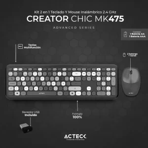 Kit Teclado y mouse Inalámbricos 2.4hz Creator Chic MK475 Advanced Series