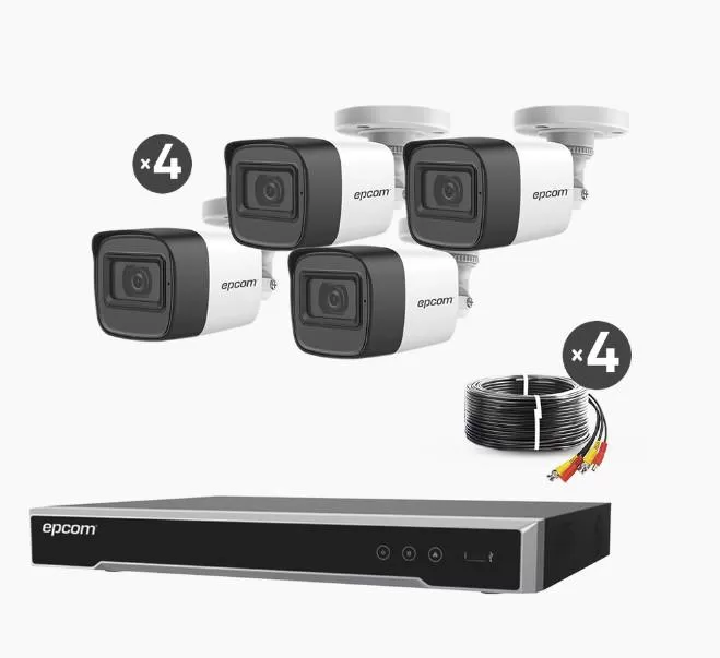 Kit TURBOHD 5 Megapixel / DVR 4 Canales / 4 Cámaras de 5 Megapixel con Micrófono Integrado / 4 Cables 18 Metros / Fuente de Poder Profesional