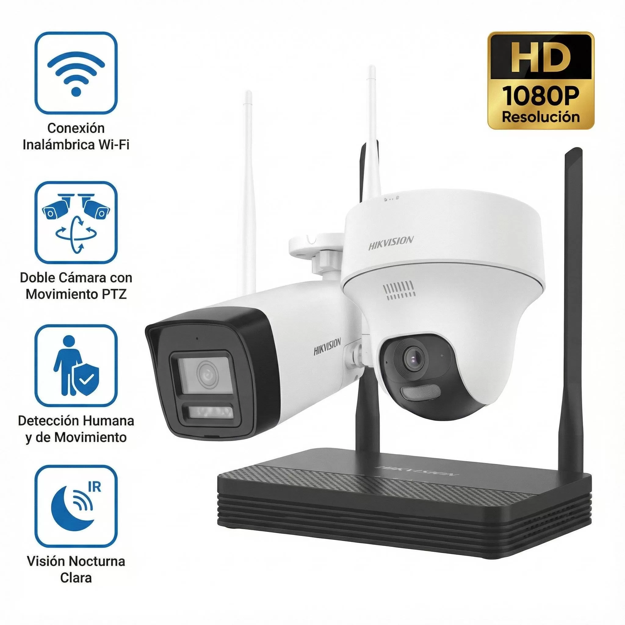 Kit IP Inalámbrico 2 Megapíxel, NVS WiFi 4 canales video hasta 4MP