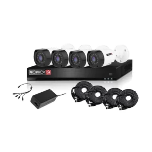 KIT de Videovigilancia de 4 cámaras de 2 MP Policarbonato, 4 cables siamés de 20 metros, fuente de 12V/3A, pulpo de 4 salidas, No incluye HDD