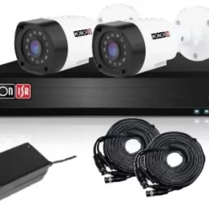 KIT de Videovigilancia de 2 cámaras de 2 MP Policarbonato, 2 cables siamés de 20 metros, fuente de 12V/3A, pulpo de 4 salidas, No incluye HDD