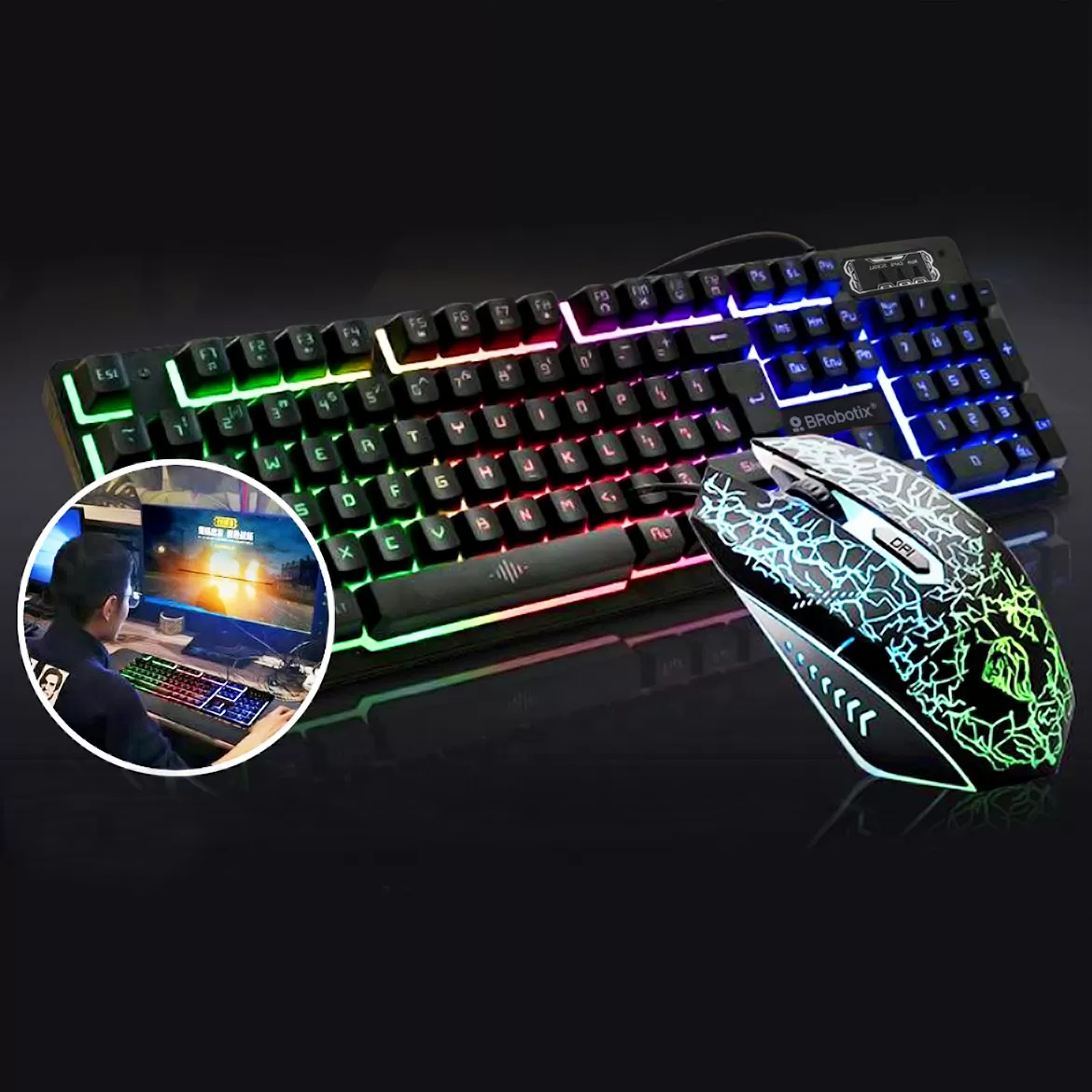 Teclado y Mouse USB RGB Negro BROBOTIX 458977 , Negro, DPI ajustables: 800 / 1600 / 2000 / 2400 - Imagen 6