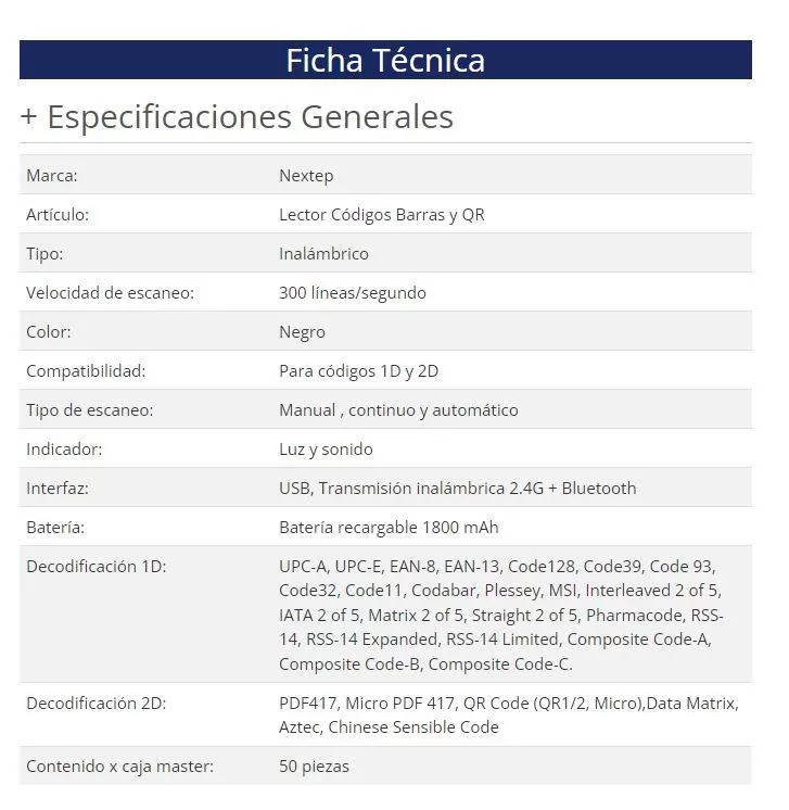 Lector de Códigos de Barra y QR Nextep Inalámbrico (1D/2D) USB - Imagen 2