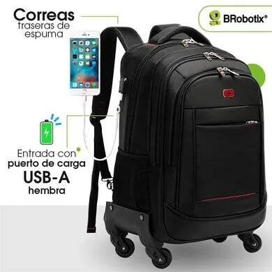 MOCHILA BACKPACK 15 A 18 PULGADAS, ANTIRROBO CARRY ON (CON RUEDAS) PARA LAPTOP, NEGRO, 406245 BROBOTIX - Imagen 2