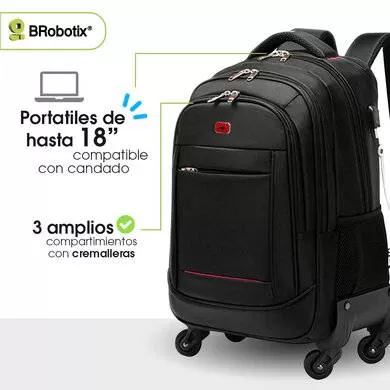 MOCHILA BACKPACK 15 A 18 PULGADAS, ANTIRROBO CARRY ON (CON RUEDAS) PARA LAPTOP, NEGRO, 406245 BROBOTIX - Imagen 3