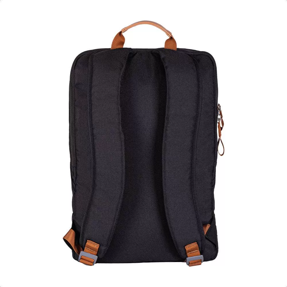 Backpack ECO HERO Techzone de 15.6, 2 compartimientos, 1 acolchado para laptop, color negro, GARANTIA LIMITADA DE POR VIDA.