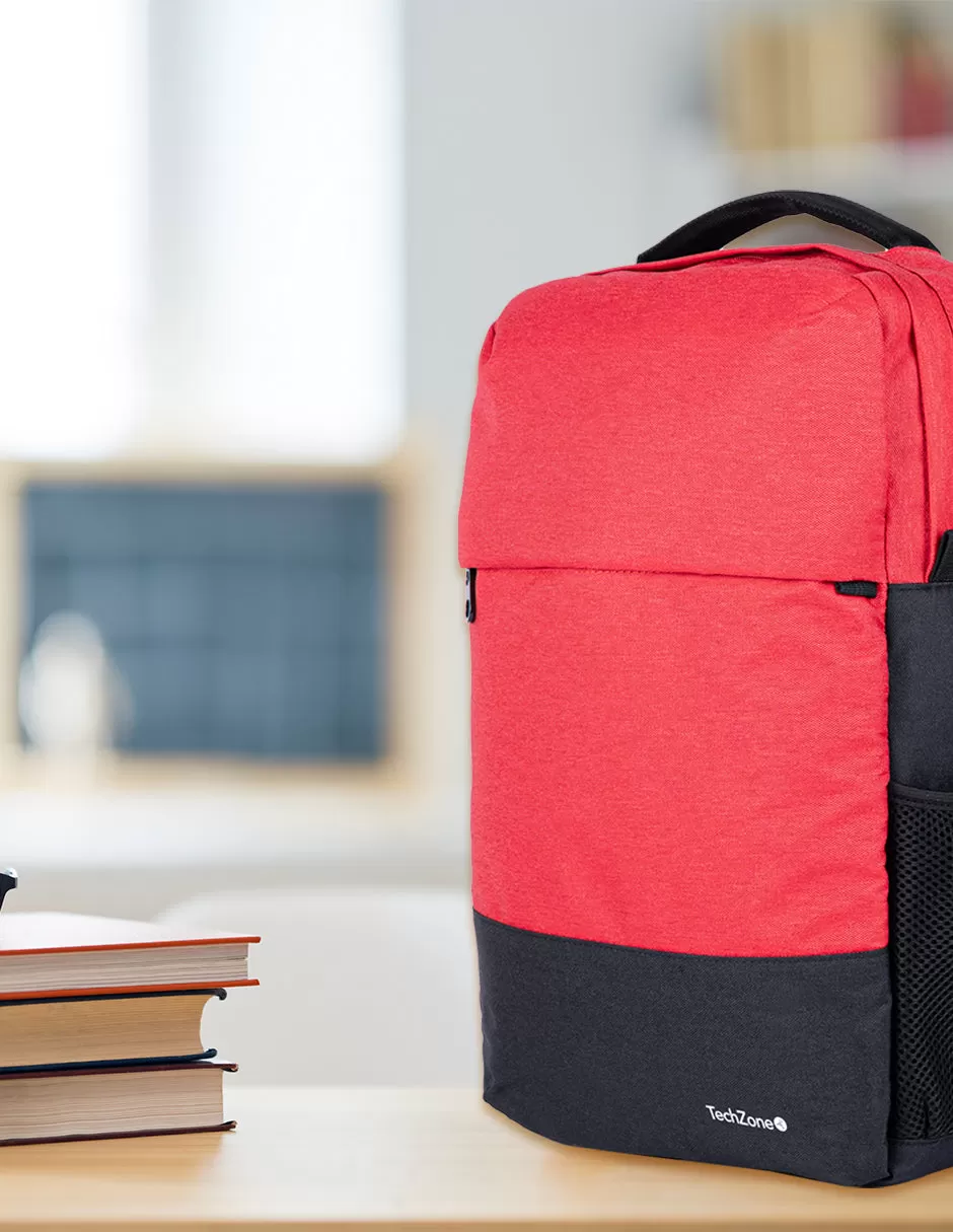 Backpack Strong Orange TechZone de 15.6 pulgadas, múltiples compartimientos, organizador frontal, costuras y asas reforzadas, garantía limitada de por vida - Imagen 3