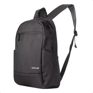 Backpack Basic Black TechZone TZLBP15 15.6 pulgadas, color negro, 2 bolsos laterales y 1 frontal, tirante acojinado. GARANTIA LIMITADA DE POR VIDA