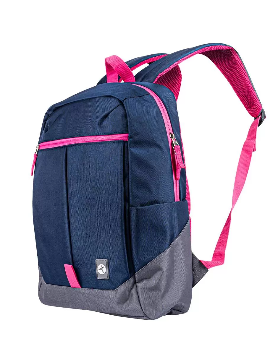 Backpack RAINBOW TZLBP26-A TECHZONE COLORS 16, color Azul con detalles gris y rosa, 100% Poliester GARANTIA LIMITADA DE POR VIDA.