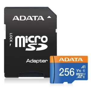 Micro SD 256GB Class 10 ADATA Premier A1 UHS-I, 256 GB, 100 MB/s, 25 MB/s, Negro, Clase 10