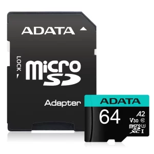 Micro Secure Digital Premier A2 ADATA UHS-I 64GB, 64 GB, Negro, UHS-I Class 10