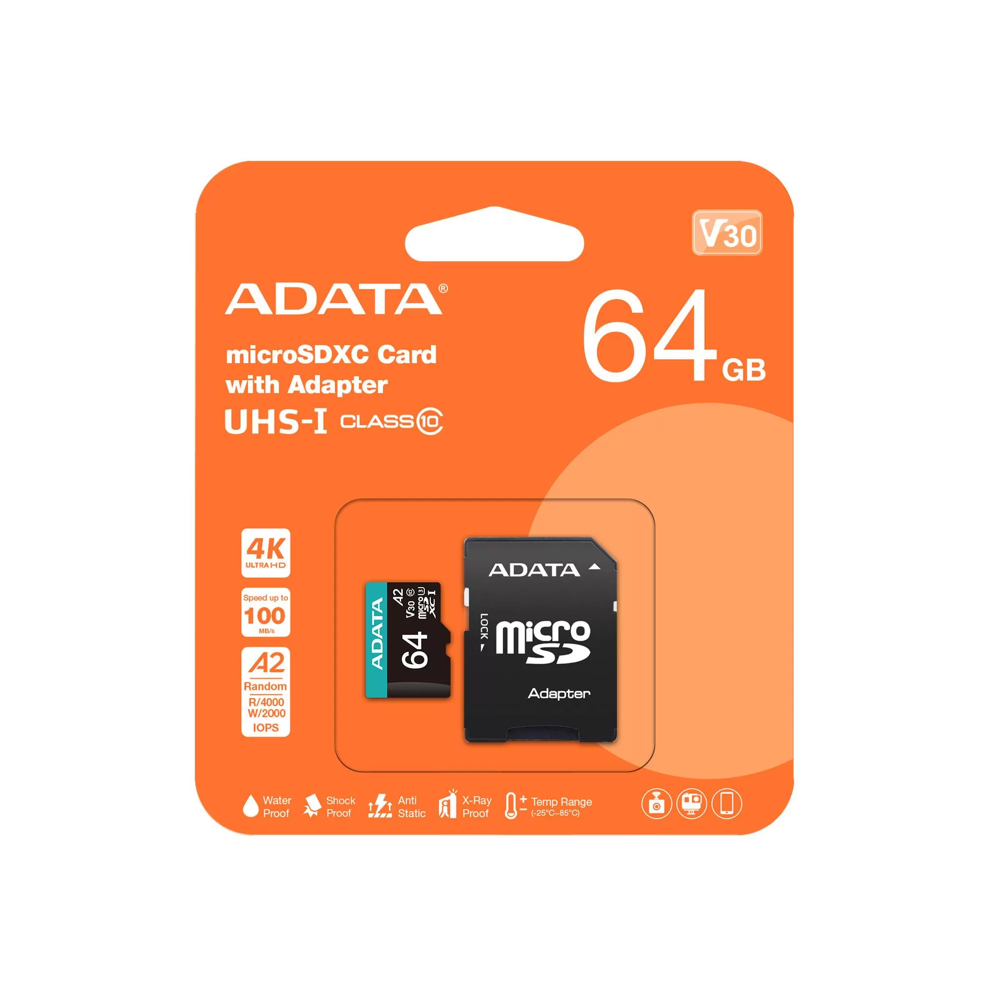 Micro Secure Digital Premier A2 ADATA UHS-I 64GB, 64 GB, Negro, UHS-I Class 10 - Imagen 3