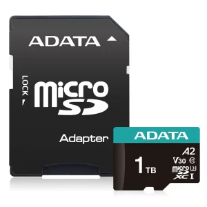 Micro Secure Digital ADATA microSDXC/SDHC UHS-I U3 V30 1TB Clase 10 (A2), Velocidad de lectura / escritura hasta 100/85 (MB/s) AUSDX1TUI3V30SA2-RA1