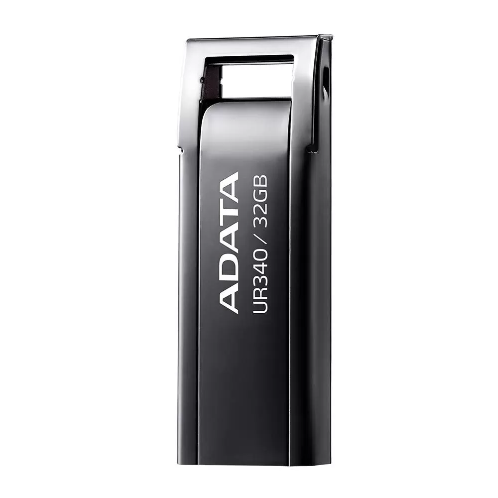 Memoria USB de 32GB UR340 3.2 Gen 1 (retrocompatible 3.0 y 2.0), diseño elegante sin tapa. Color Metálico negro. AROY-UR340-32GBK