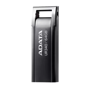 Memoria USB de 64GB UR340 3.2 Gen 1 (retrocompatible 3.0 y 2.0), diseño elegante sin tapa. Color Metálico negro. AROY-UR340-64GBK