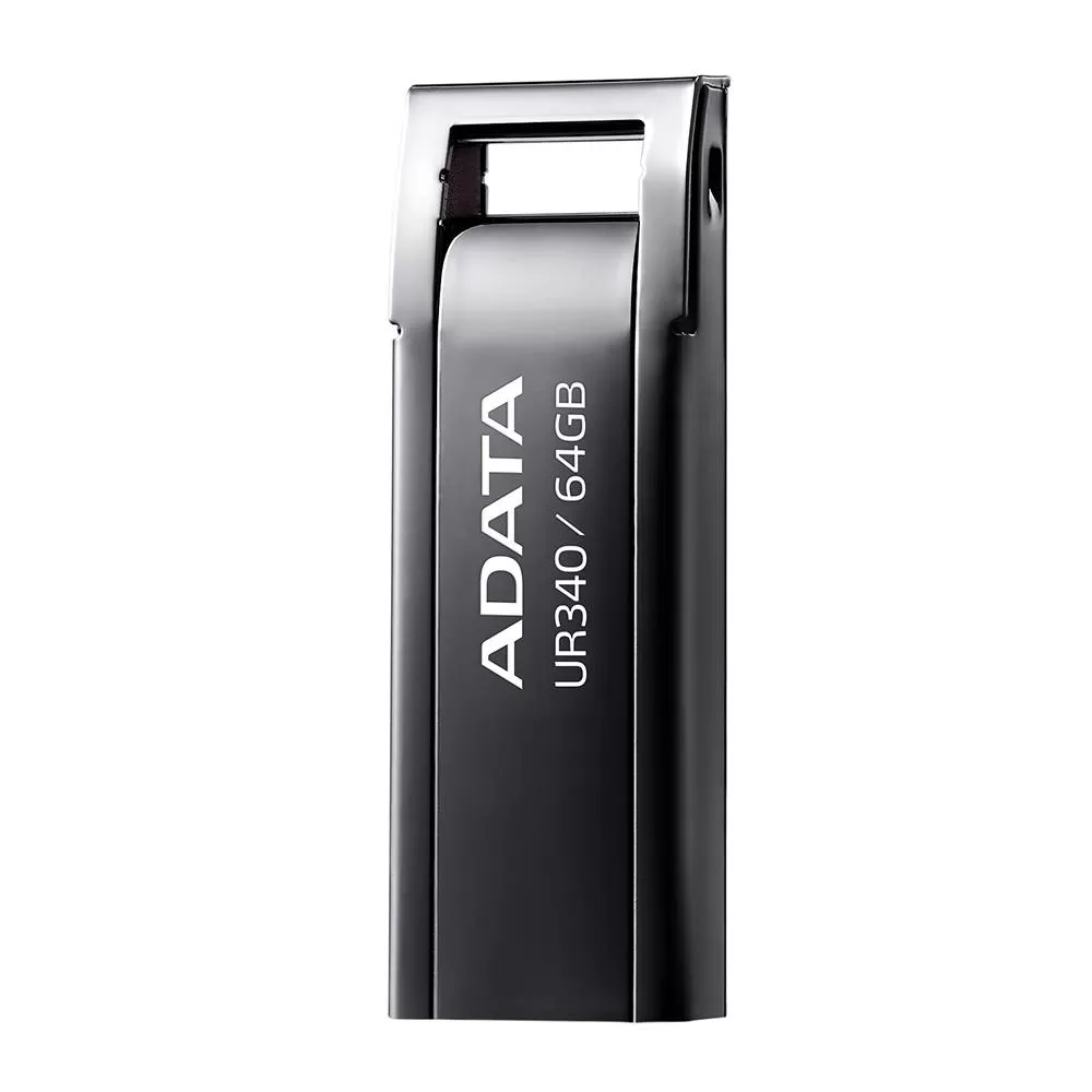 Memoria USB de 64GB UR340 3.2 Gen 1 (retrocompatible 3.0 y 2.0), diseño elegante sin tapa. Color Metálico negro. AROY-UR340-64GBK