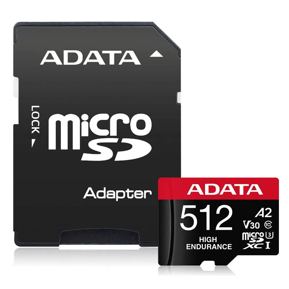 Micro Secure Digital ADATA HIGH ENDURANCE (alta durabilidad) microSDXC UHS-I U3, SD6.0 Clase 10, V30 512GB Clase 10 (A2)