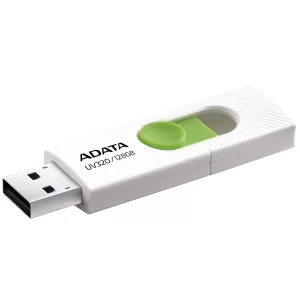 Memoria USB ADATA de 128GB UV320 3.2 (retro compatible con 3.0 y 2.0), diseño deslizante sin tapa. Color BLANCO/VERDE AUV320-128G-RWHGN