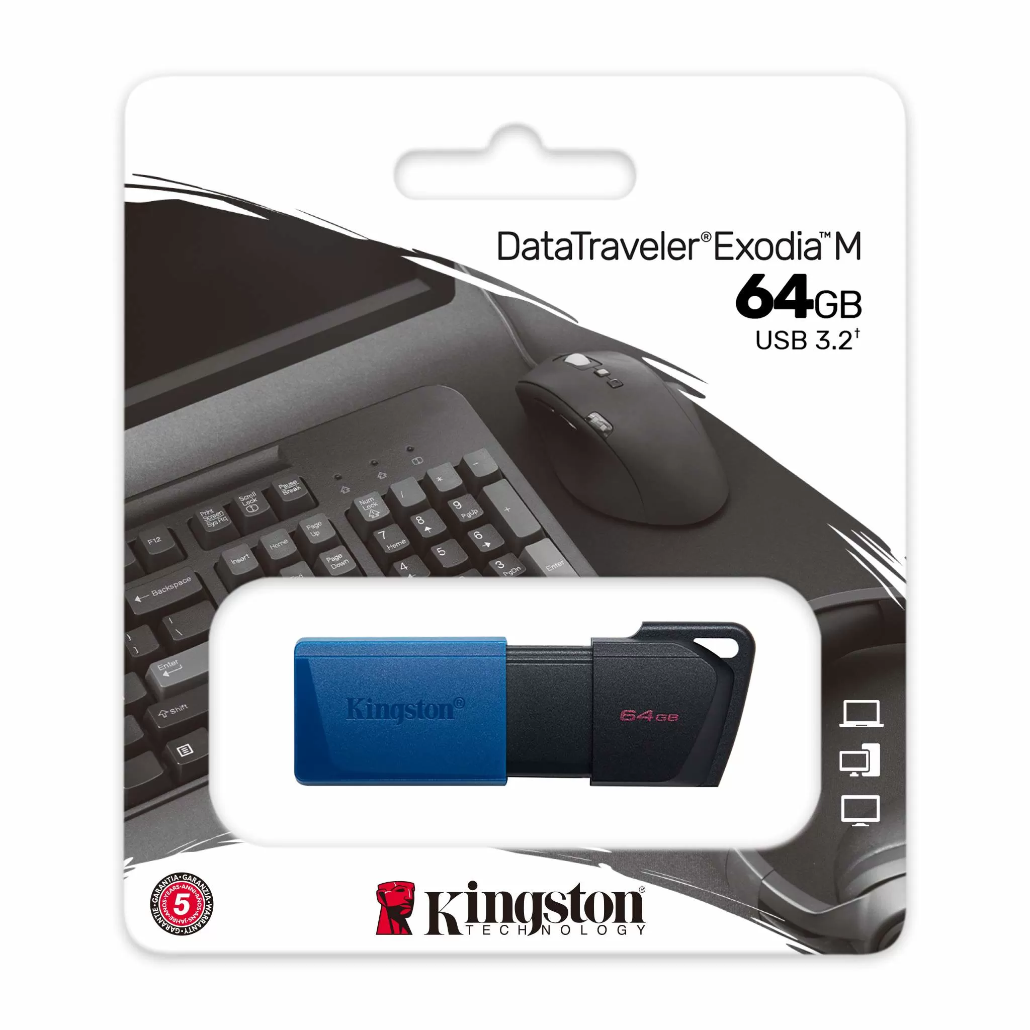 MEMORIA USB KINGSTON DATATRAVELER EXODIA M 64GB 3.2 GEN 1 RETRÁCTIL - Imagen 2