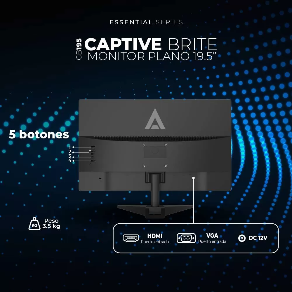Monitor ACTECK AC-939409, 19.5 pulgadas, 250 cd / m², 1600 x 900 Pixeles, 5 ms, Negro - Imagen 2