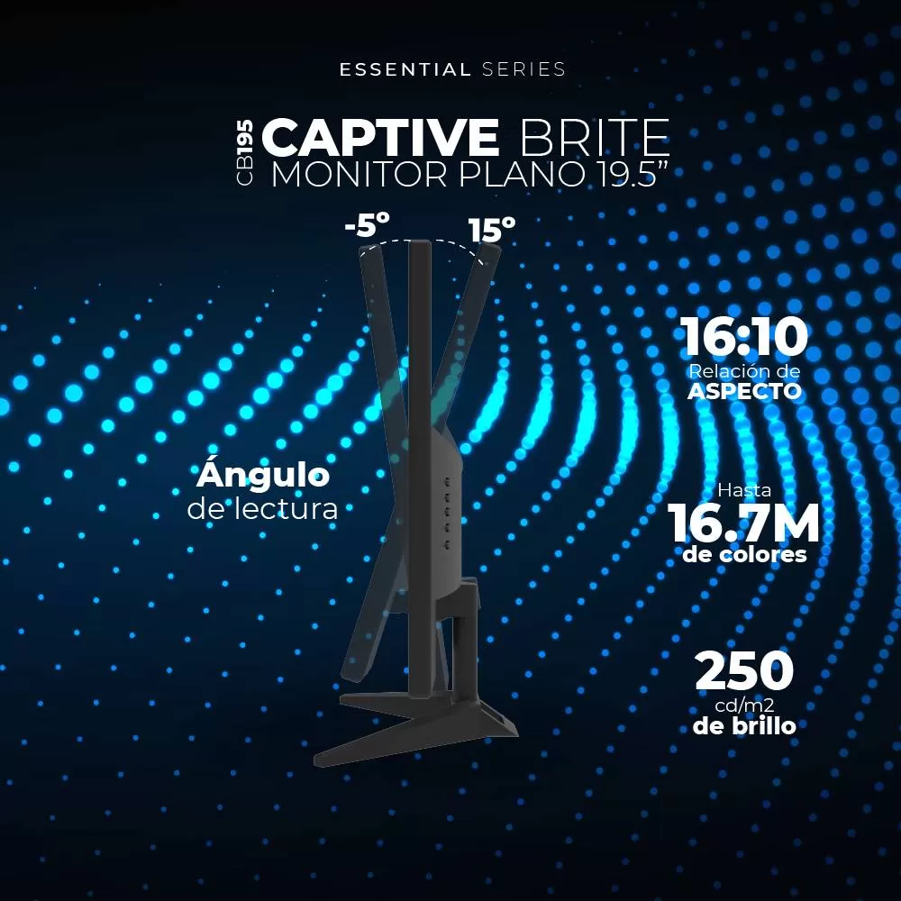 Monitor ACTECK AC-939409, 19.5 pulgadas, 250 cd / m², 1600 x 900 Pixeles, 5 ms, Negro - Imagen 3