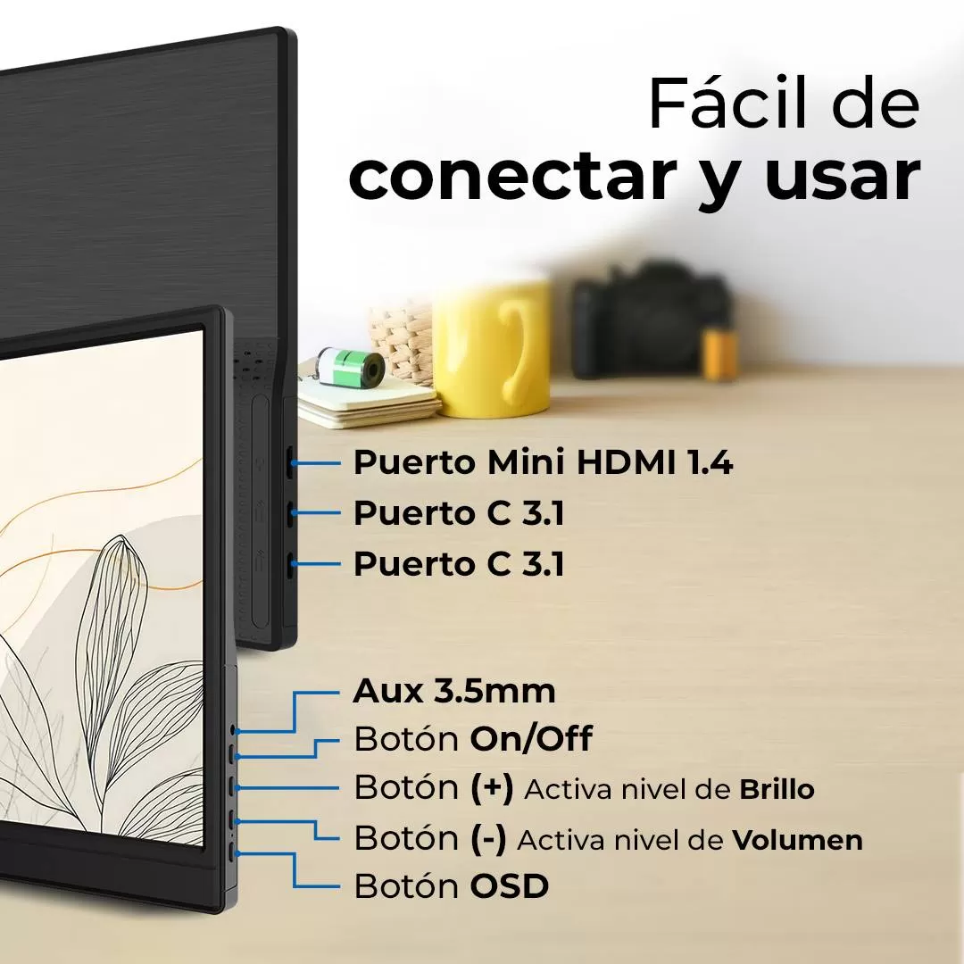 Monitor Portátil plano 15.6 Pulgadas ACTECK SLIMOARD SB15T - Imagen 3