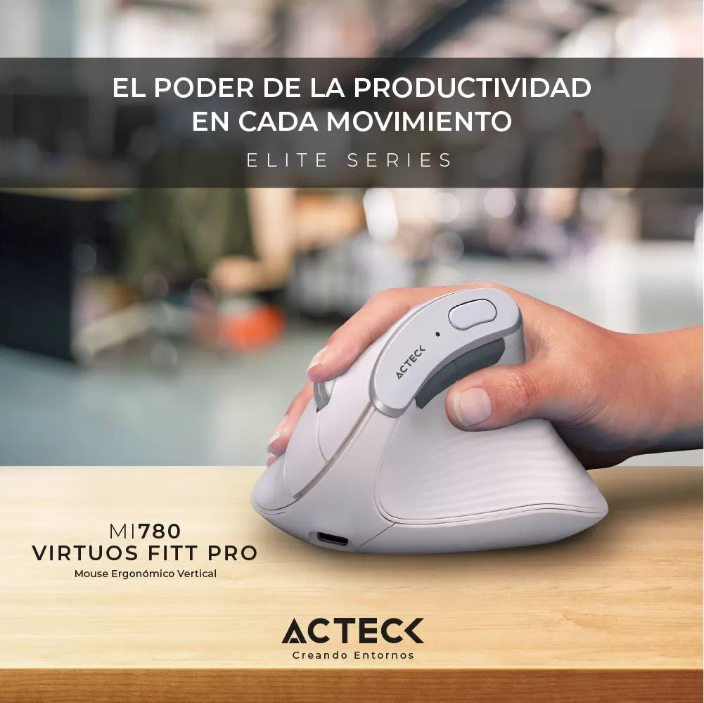 Mouse Inalámbrico Vertical VIRTUOS FITT PRO MI770 ACTECK Batería recargable 500 mAh - Imagen 3