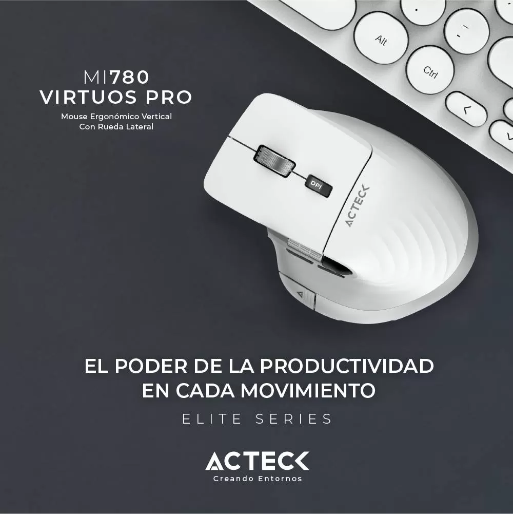 Mouse Inalámbrico Vertical Profesional Virtuos Pro MI780 ACTECK Scroll Horizontal Ultra Fast de acero - Imagen 3