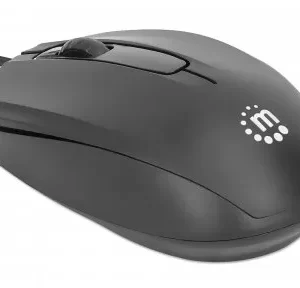 190190 Mouse USB óptico con cable, tres botones con rueda de desplazamiento, 1000 ppp, ambidiestro, cable de 1 m, negro, 3 años de Garantia.