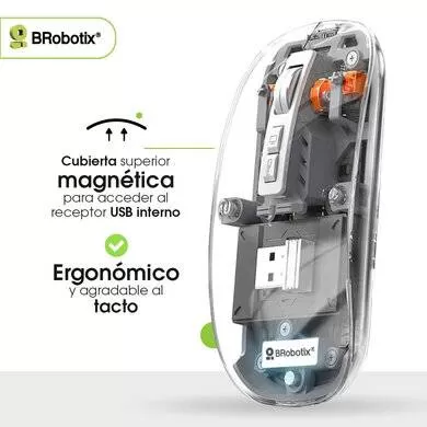 MOUSE INALÁMBRICO RECARGABLE, MODELO GLASS, CONEXIÓN BLUETOOTH 5.3/2.4 GHz, 1600 DPI, 6000823 BROBOTIX - Imagen 2