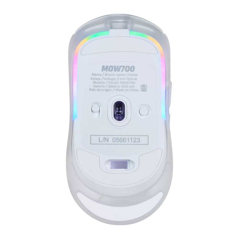 MOUSE GAME FACTOR MOW700-WH, CARCASAS INTERCAMBIABLES, 2.4G+BT, PIXART 3395, 26,000 DPI, RGB, BLANCO - Imagen 6