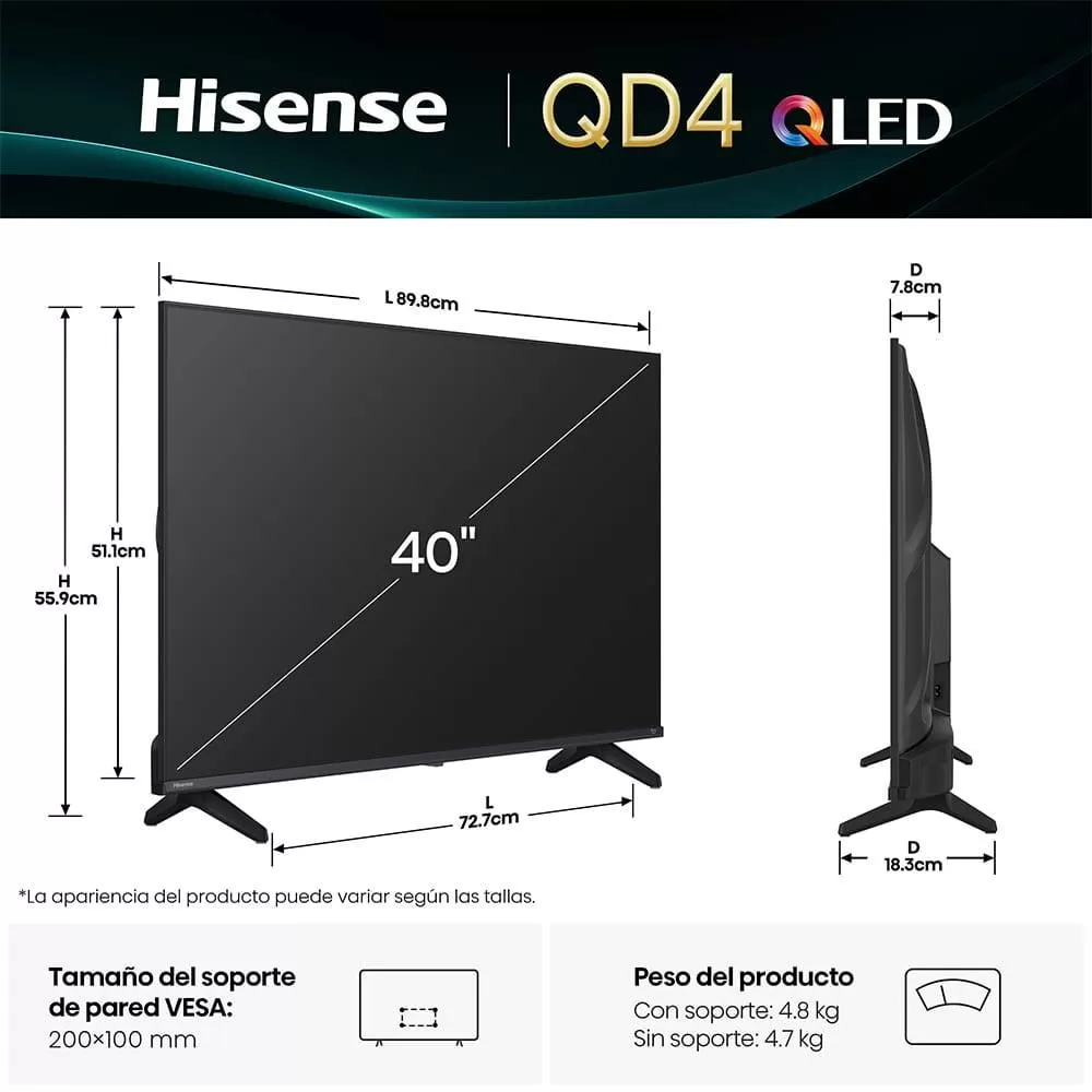Televisor Hisense 40QD4QFM, 40 pulgadas, QLED QUANTUM DOT, FHD, 1920 x 1080 Pixeles, FIRE SMART TV - Imagen 2