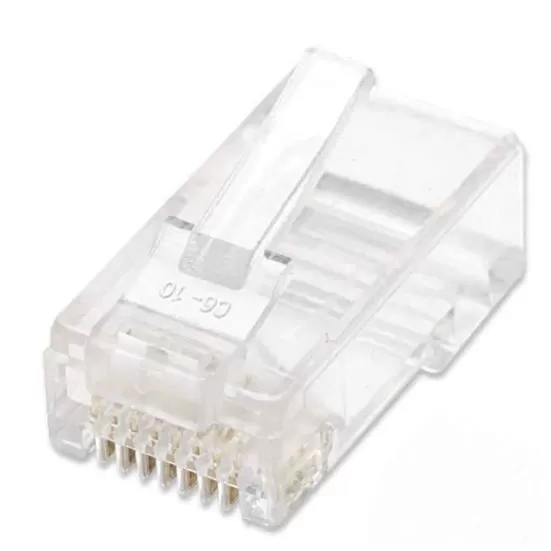 790055 PLUG RJ45 CAT5E MULTIFILAR UTP BOTE 100 PZAS ORO 15-MICRAS; Contactos con baño de oro de 15 µ.