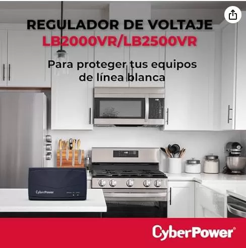 Regulador Cyberpower LB2500VR, Linea Blanca, 2500VA /1500W,Regulacion Automatica, Proteccion contra sobretensiones, AVR, color gris, panel frontal - Imagen 3