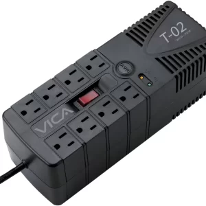 Regulador VICA T-02 1200VA/700W, Voltaje 120VCA /60Hz, breaker térmico, 8 tomas protegidas, indicadores LED, puerto RJ11, empotrable en pared