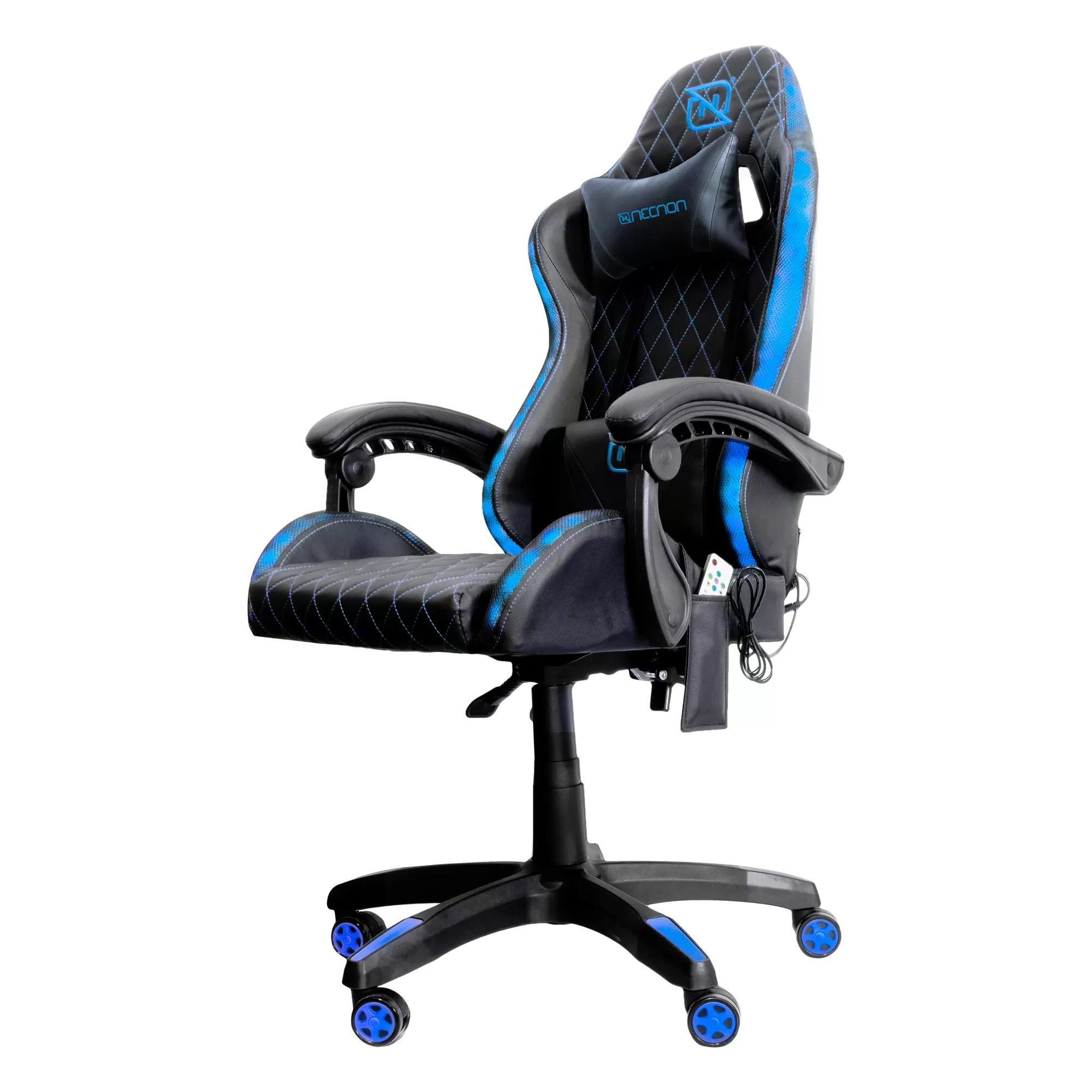 SILLA GAMER RGB INCLINACION RESPALDO 145 CLASE 4 140-150KG NSG-RGB1 FOAM 350MM 63CM*64CM*121-131CM COJIN LUMBAR Y CABEZA NEGRO/AZUL