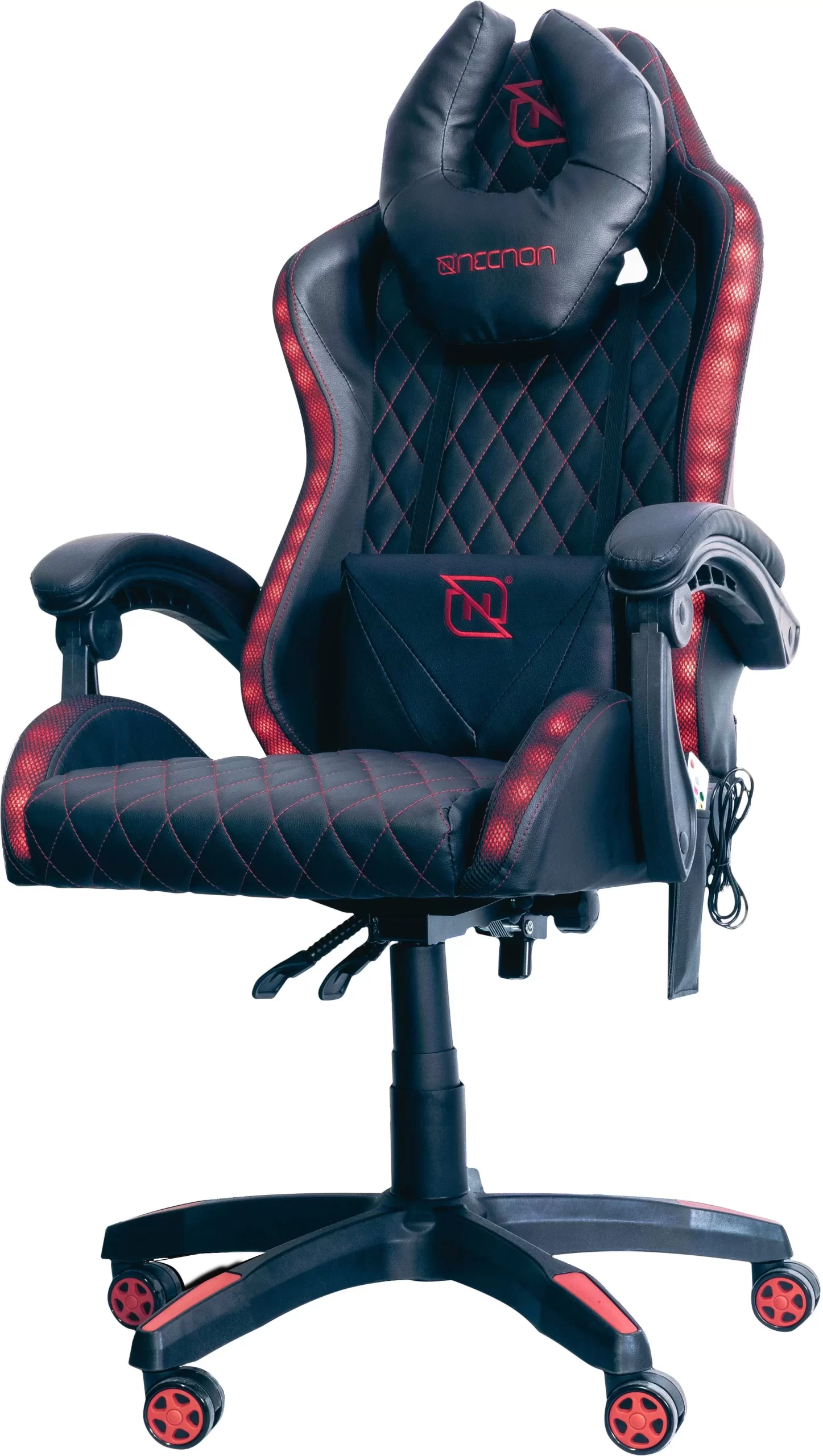 SILLA GAMER RGB INCLINACION RESPALDO 145 CLASE 4 140-150KG NSG-RGB1 FOAM 350MM 63CM*64CM*121-131CM COJIN LUMBAR Y CABEZA NEGRO/ROJO