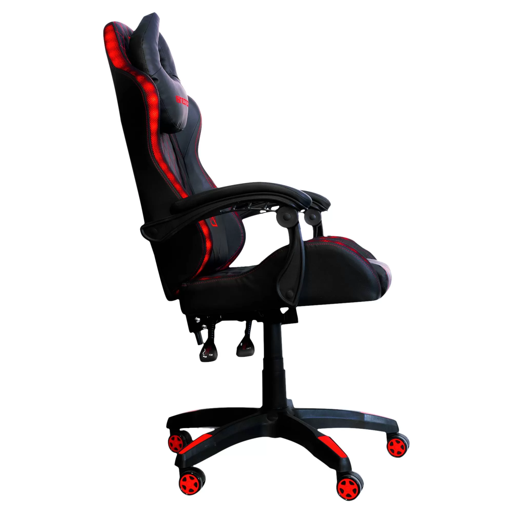 SILLA GAMER RGB INCLINACION RESPALDO 145 CLASE 4 140-150KG NSG-RGB1 FOAM 350MM 63CM*64CM*121-131CM COJIN LUMBAR Y CABEZA NEGRO/ROJO - Imagen 2