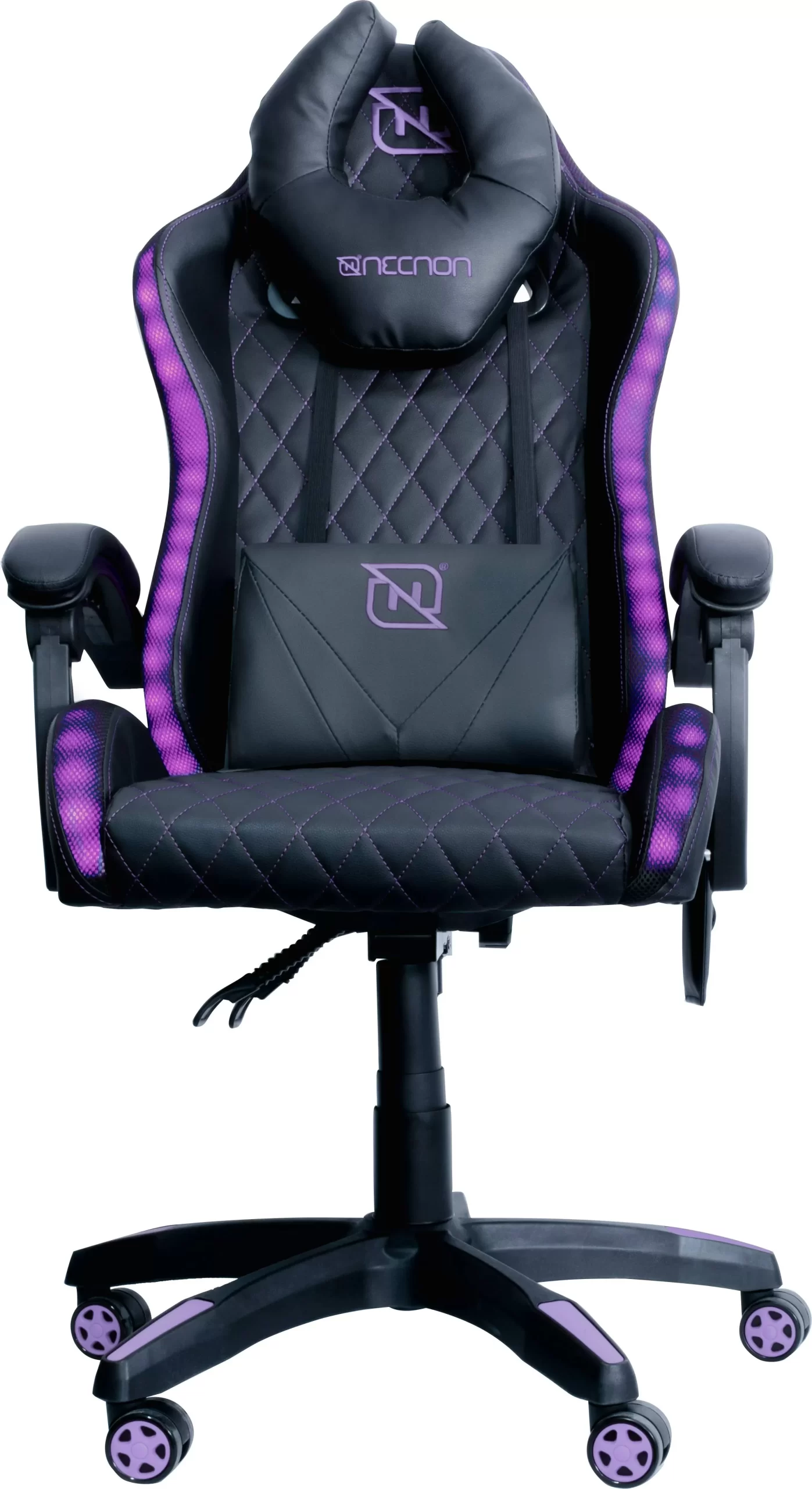SILLA GAMER RGB INCLINACION RESPALDO 145 CLASE 4 140-150KG NSG-RGB1 FOAM 350MM 63CM*64CM*121-131CM COJIN LUMBAR Y CABEZA NEGRO/ROSA
