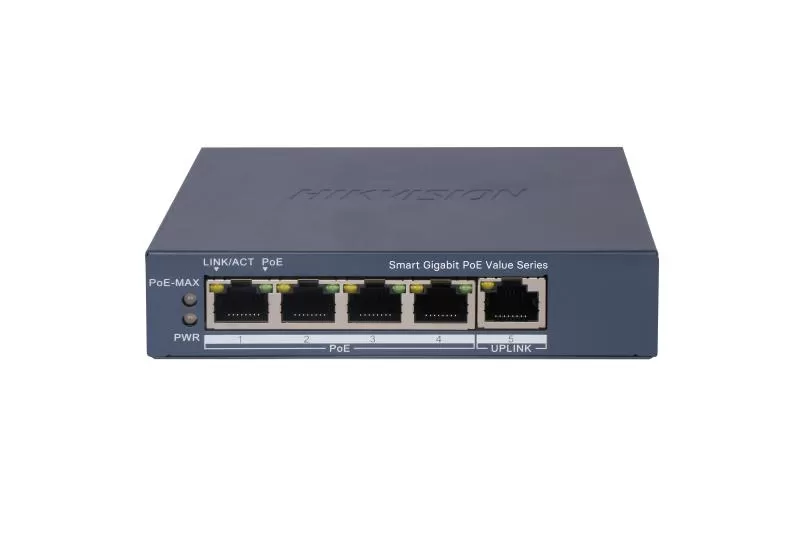 Hikvision DS-3E1505P-EI/M, Switch Gigabit PoE+ Monitoreable, 4 Puertos 1000 Mbps PoE+