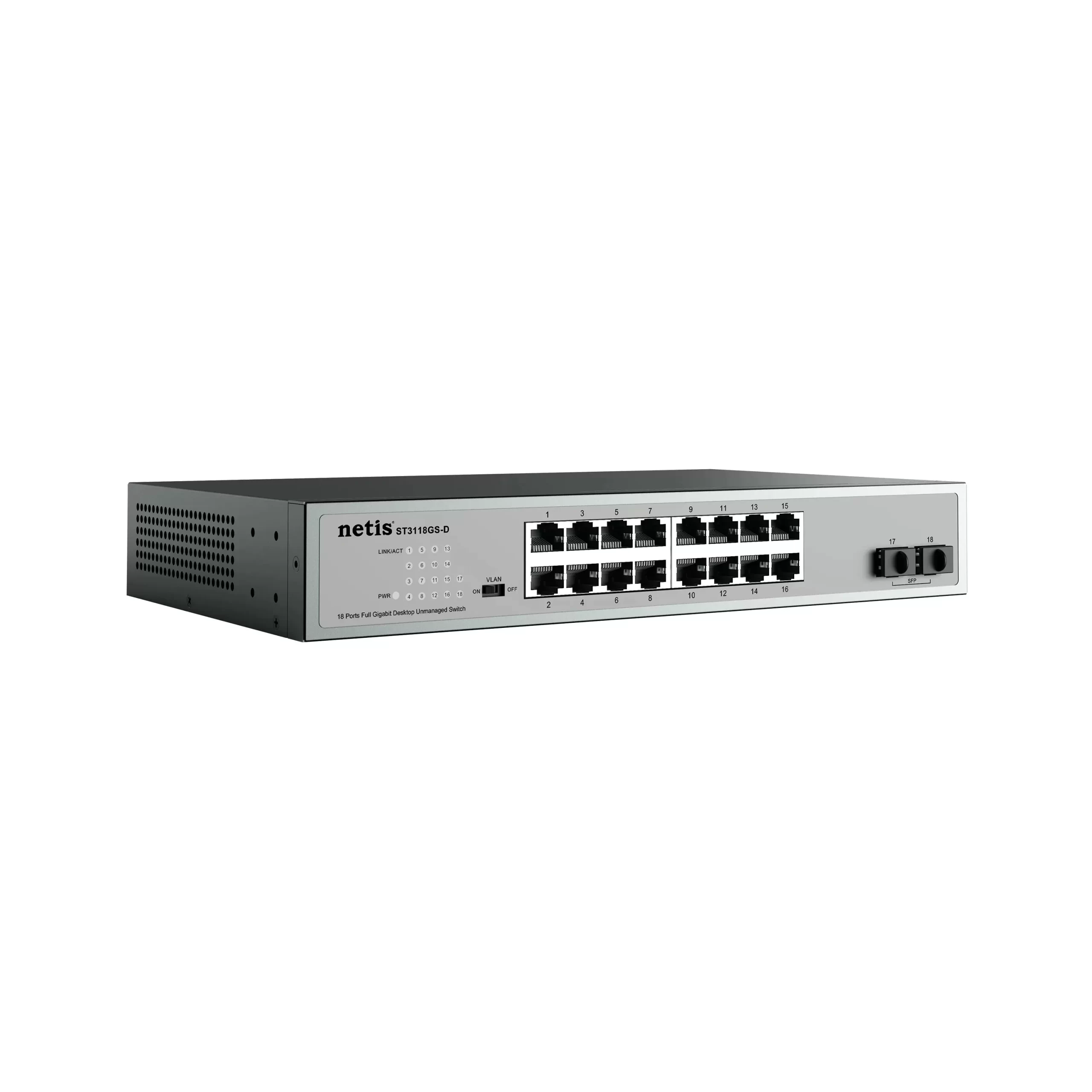 Switch NETIS modelo ST3118GS-D, 16 Puertos y 2 Puertos SFP Gigabit, montable en rack, No administrable - Imagen 2