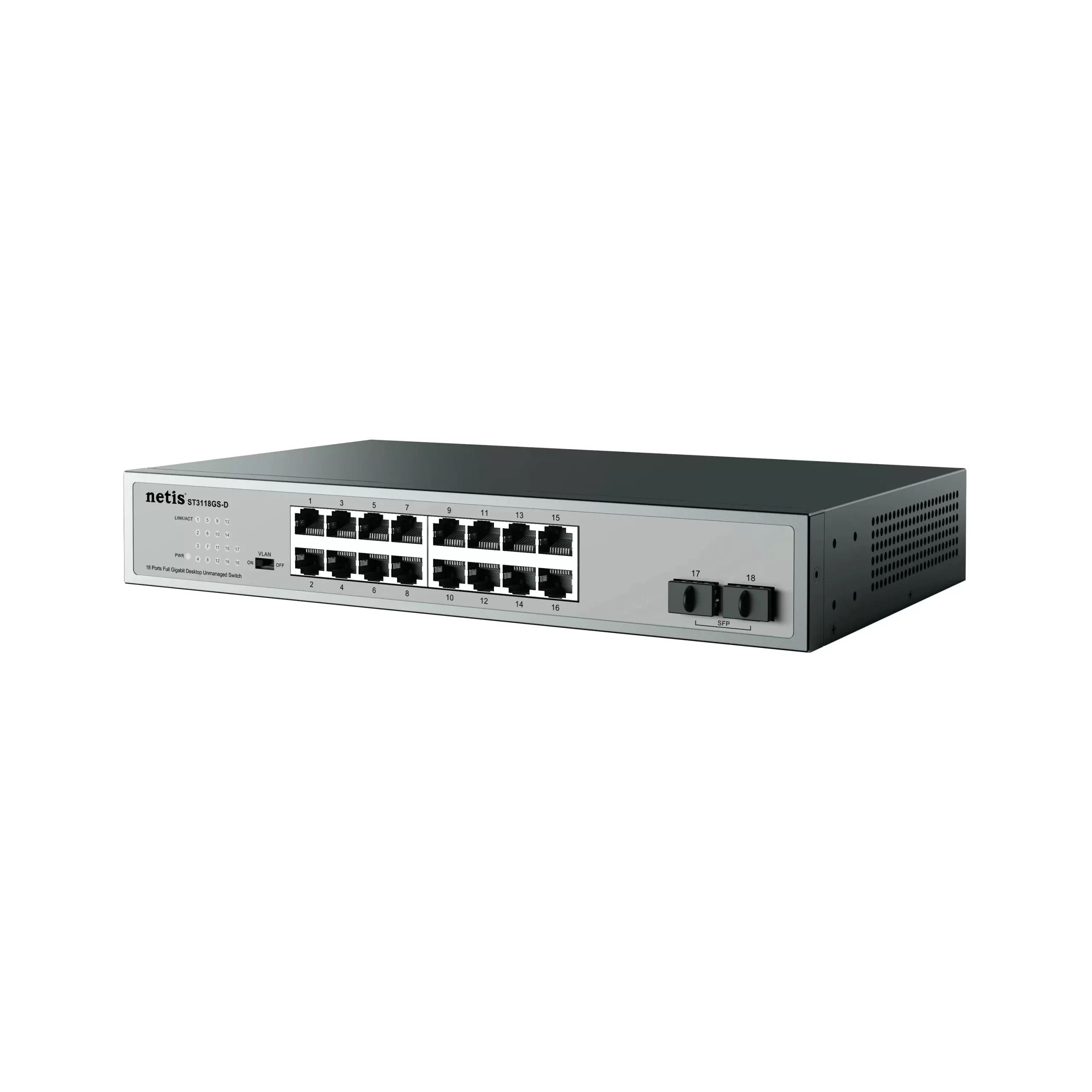 Switch NETIS modelo ST3118GS-D, 16 Puertos y 2 Puertos SFP Gigabit, montable en rack, No administrable - Imagen 3