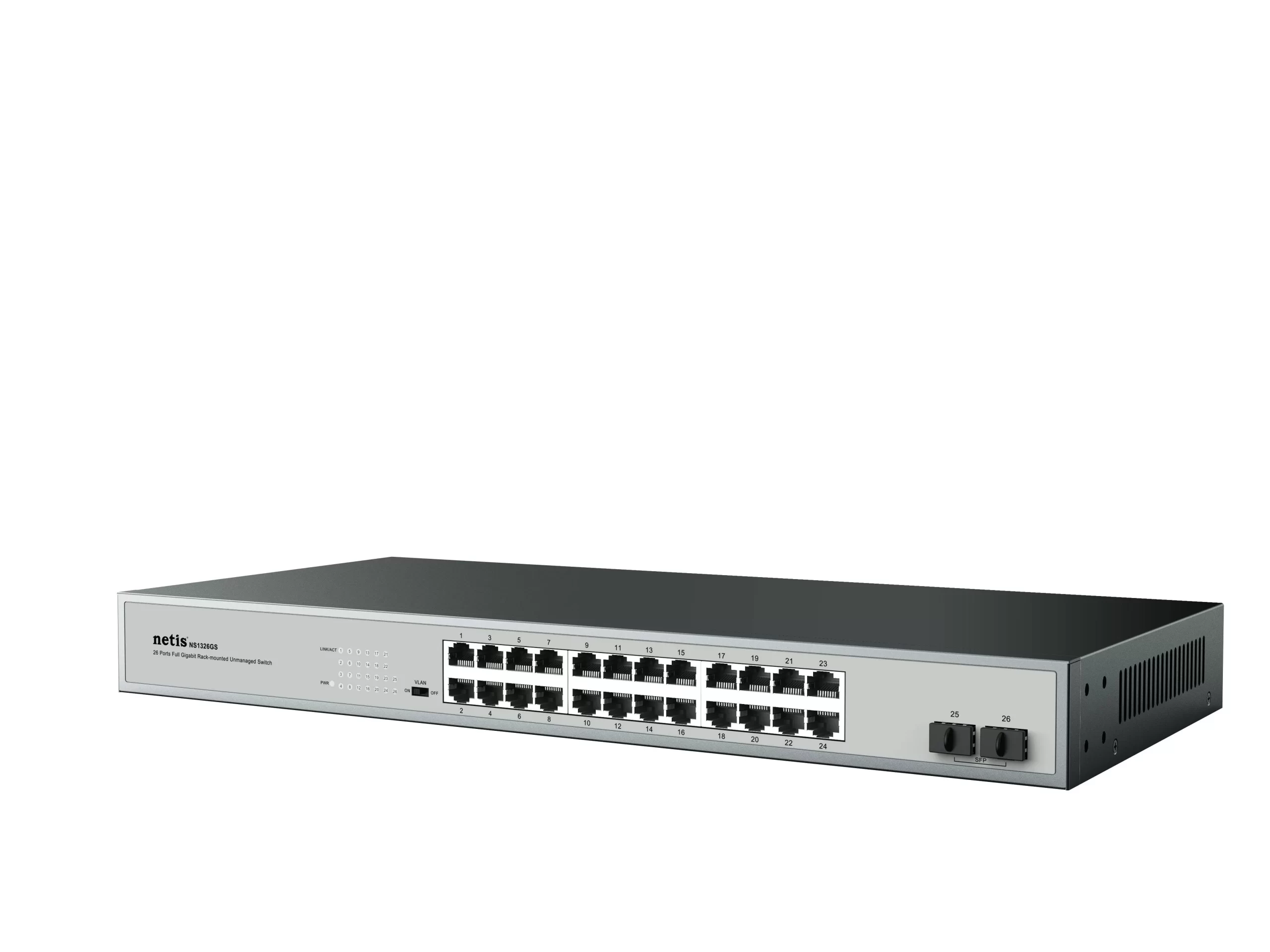 Switch NETIS modelo ST3126GS, 26 Puertos Gigabit Ethernet Switch + 2 Puertos SFP Gigabit, Montable en rack, No administrable - Imagen 2