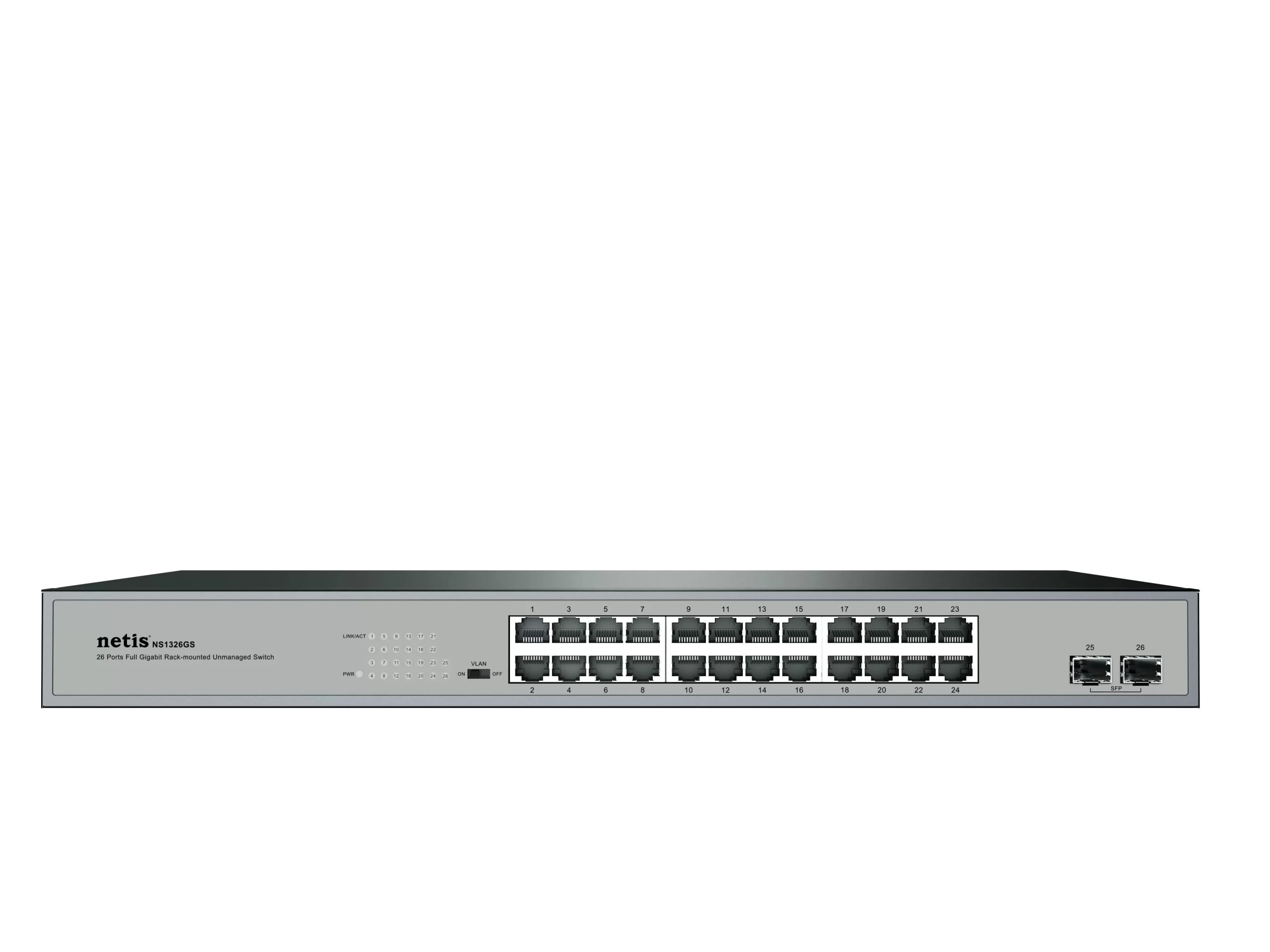 Switch NETIS modelo ST3126GS, 26 Puertos Gigabit Ethernet Switch + 2 Puertos SFP Gigabit, Montable en rack, No administrable - Imagen 5