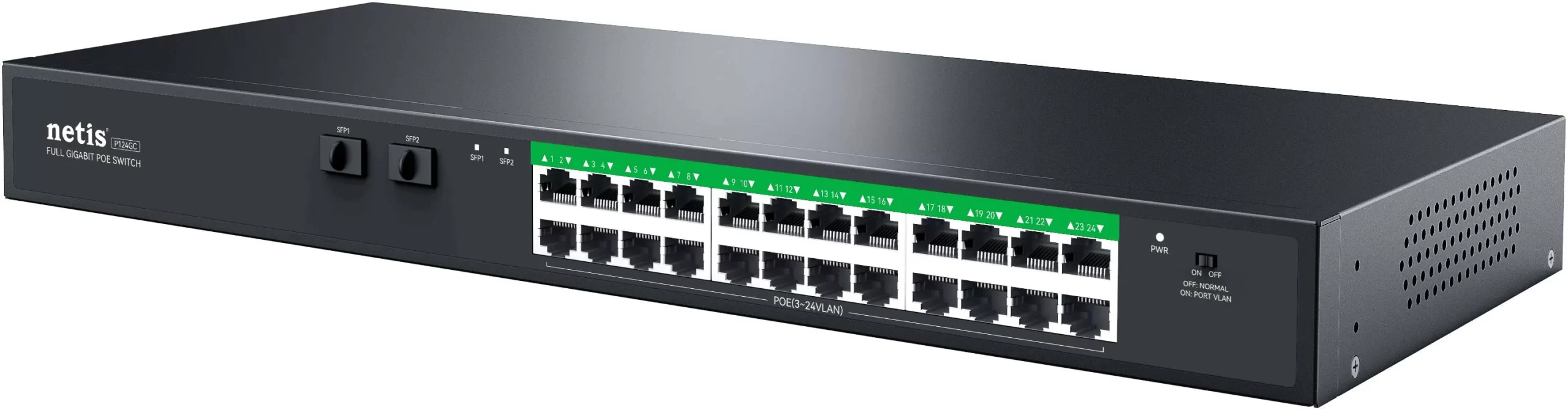 Netis Switch POE P124GC, 24 Puertos POE y 2 Puertos SFP, 360W, 1000 Mbps, Watch Dog, Plug & Play, 250 Mts de alcance en transmisión, No Administrable - Imagen 2