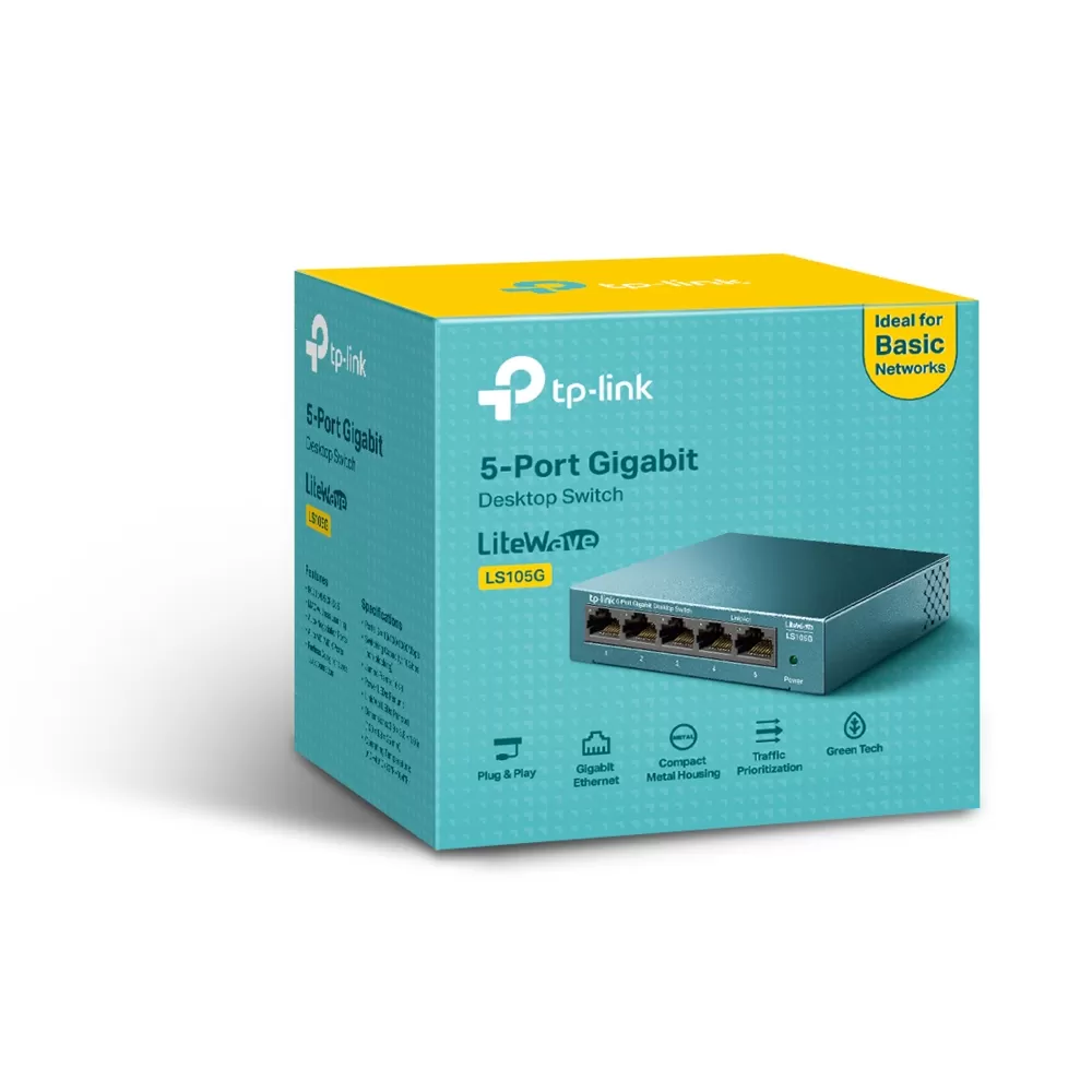 SWITCH DE 5 PUERTOS GIGABIT TP-LINK LS105G PARA ESCRITORIO PLUG AND PLAY CON CARCASA DE ACERO - Imagen 2
